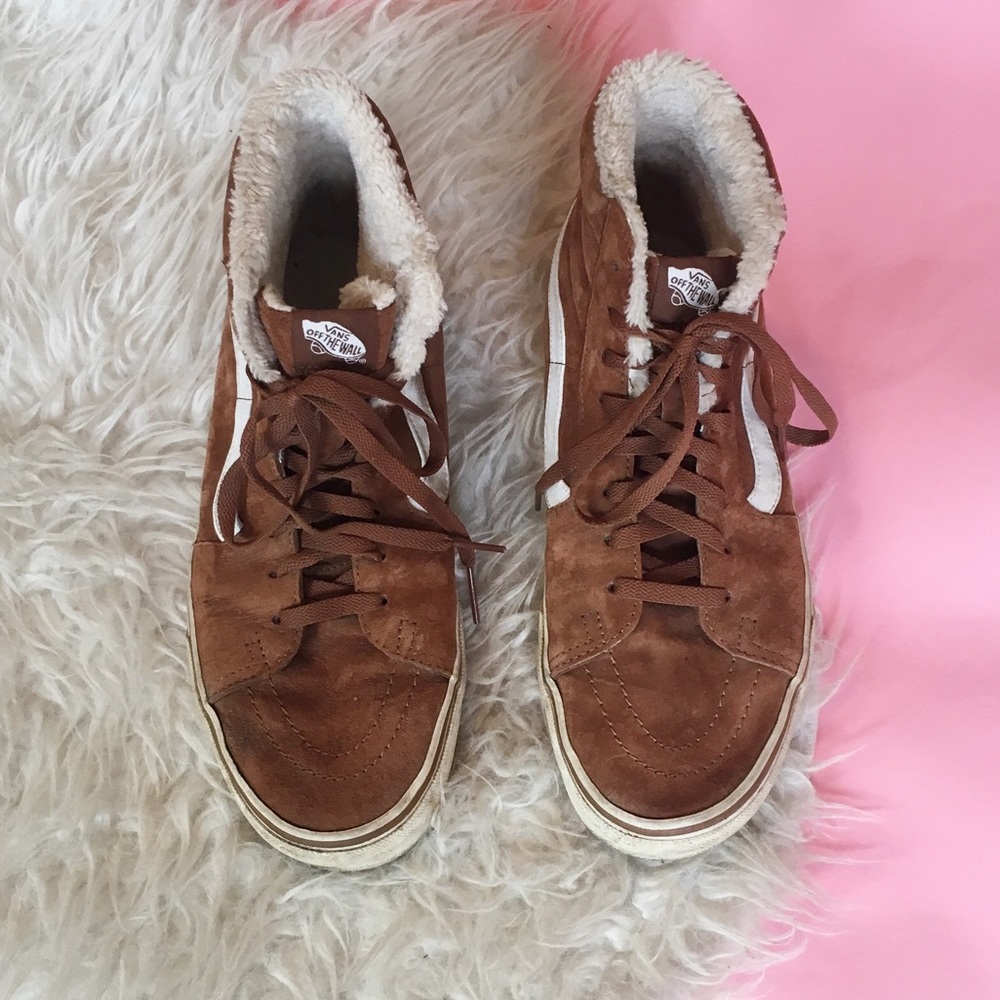 Brown Suede High-Top Vans with Faux Sherpa Lining